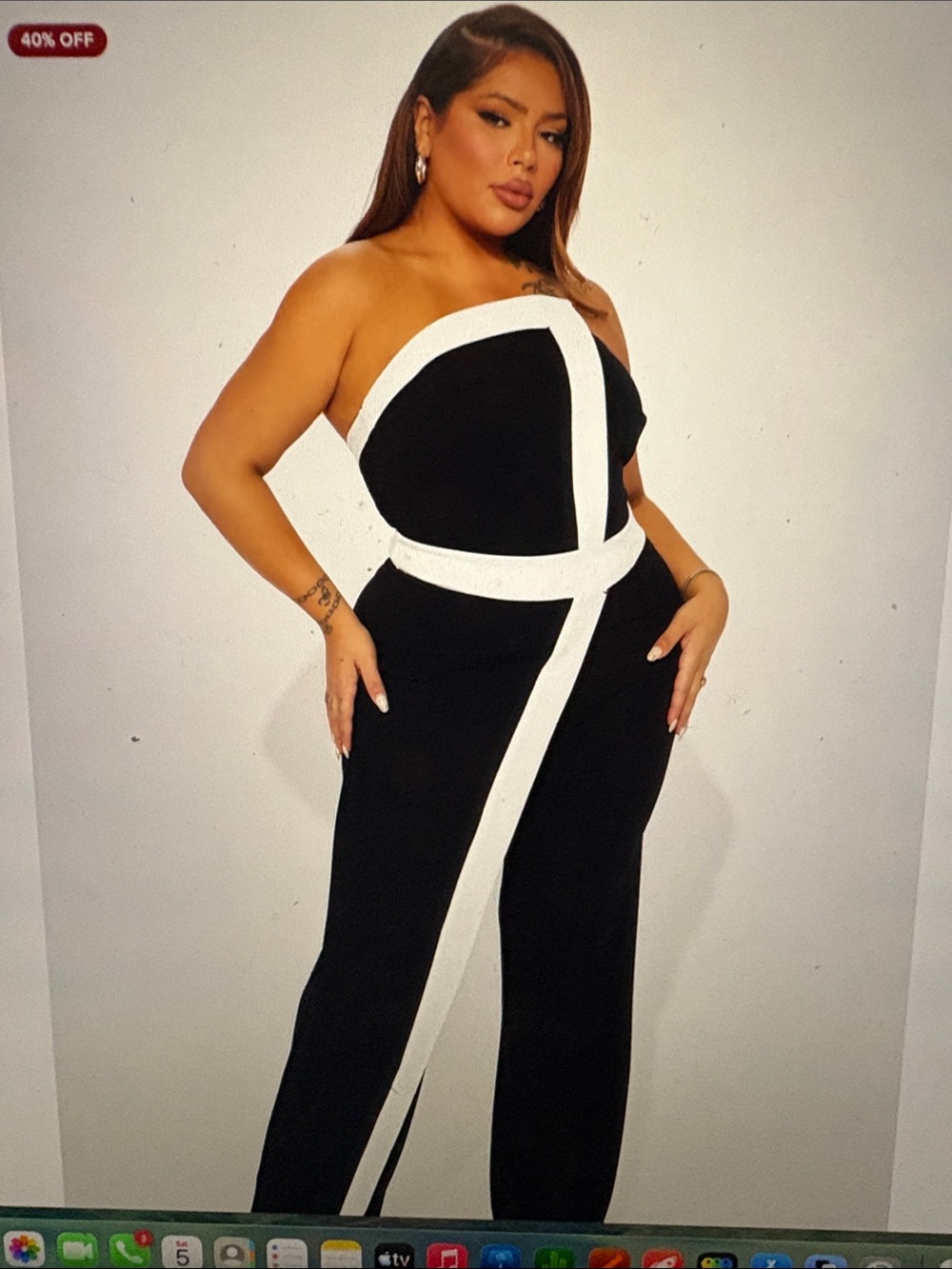 Fashion Nova Black Strapless Jumpsuit with White Contrast Bands